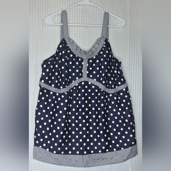 Coastal Chic Polka Dot Tank Top Plus 18/20W Summer Blouse Flowy Navy White - Picture 8 of 9